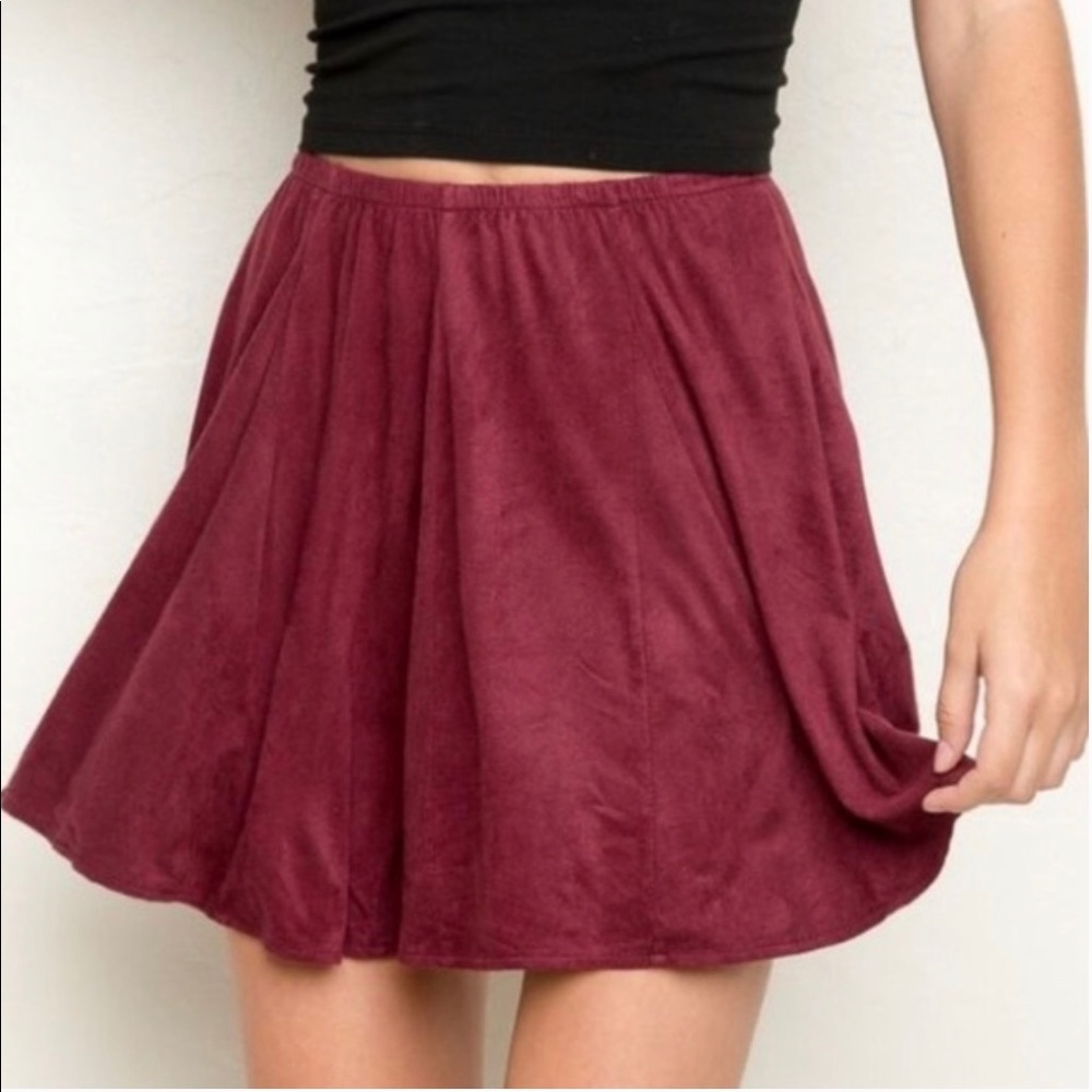 Brandy Melville Burgundy Suede Skater Skirt - Picture 1 of 6